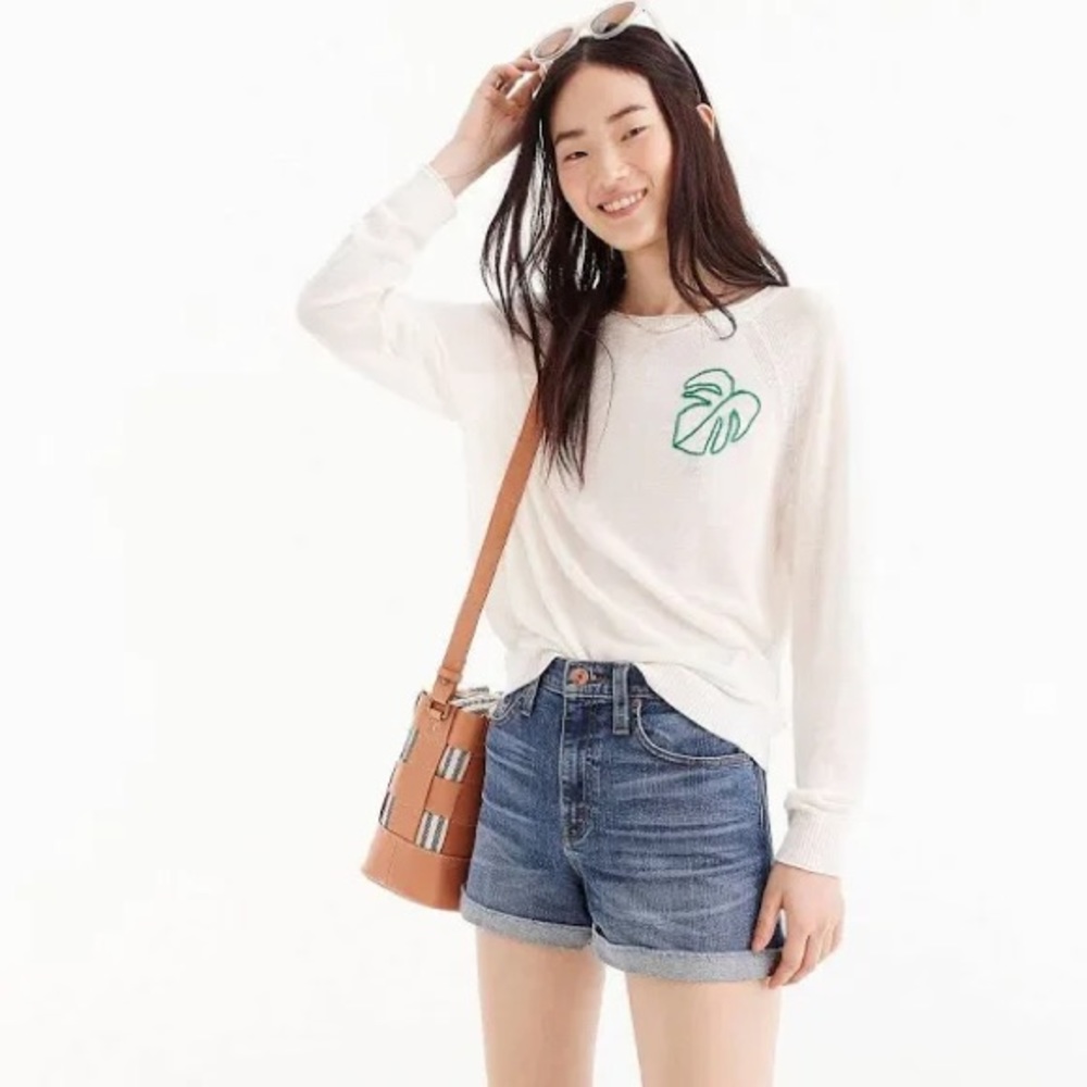 J.Crew Lightweight Palm Leaf Linen Summer Sweater Small